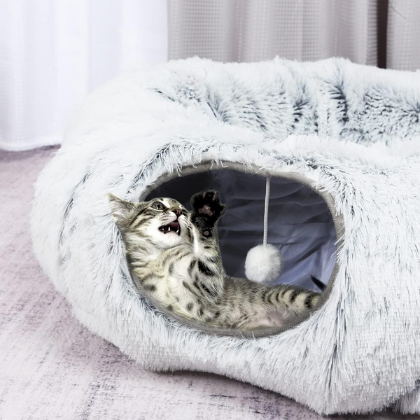 3-In-1 Plush Cat Tunnel Bed