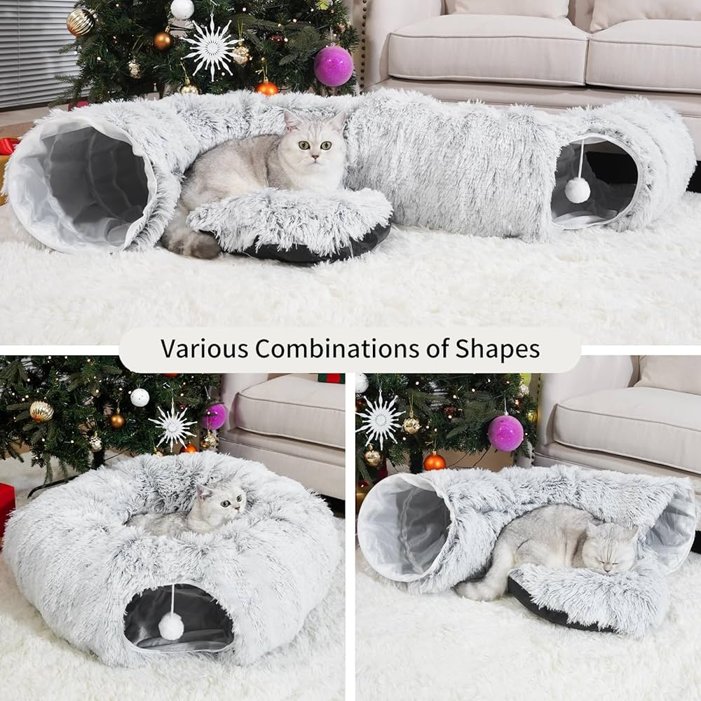 3-In-1 Plush Cat Tunnel Bed