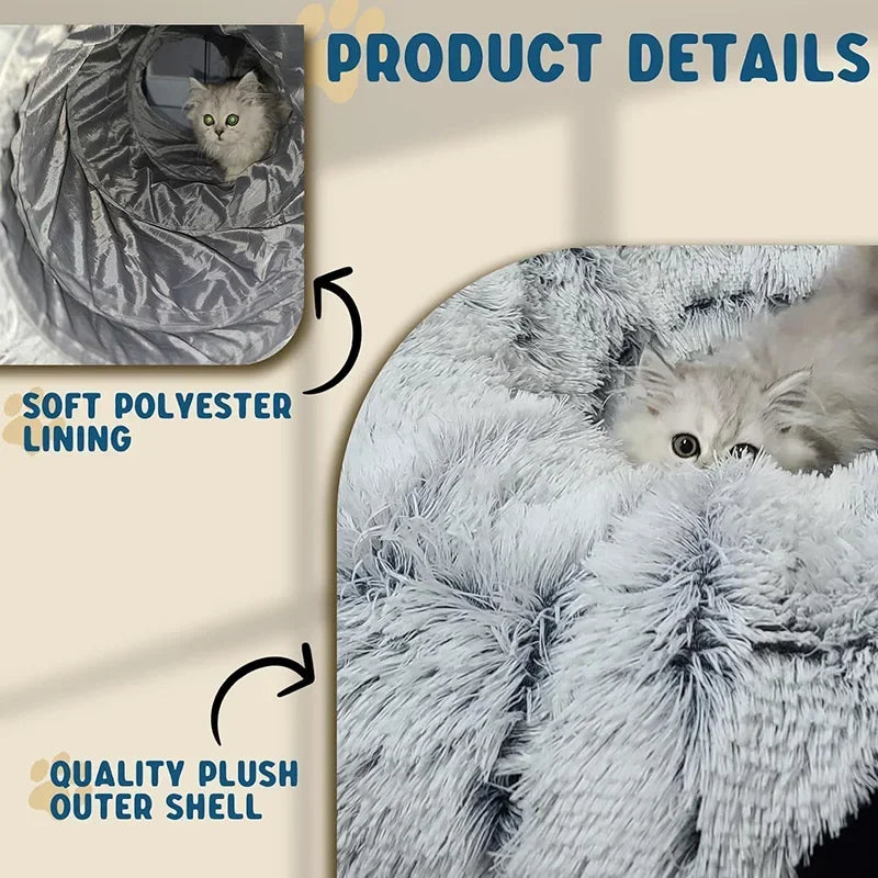 3-In-1 Plush Cat Tunnel Bed