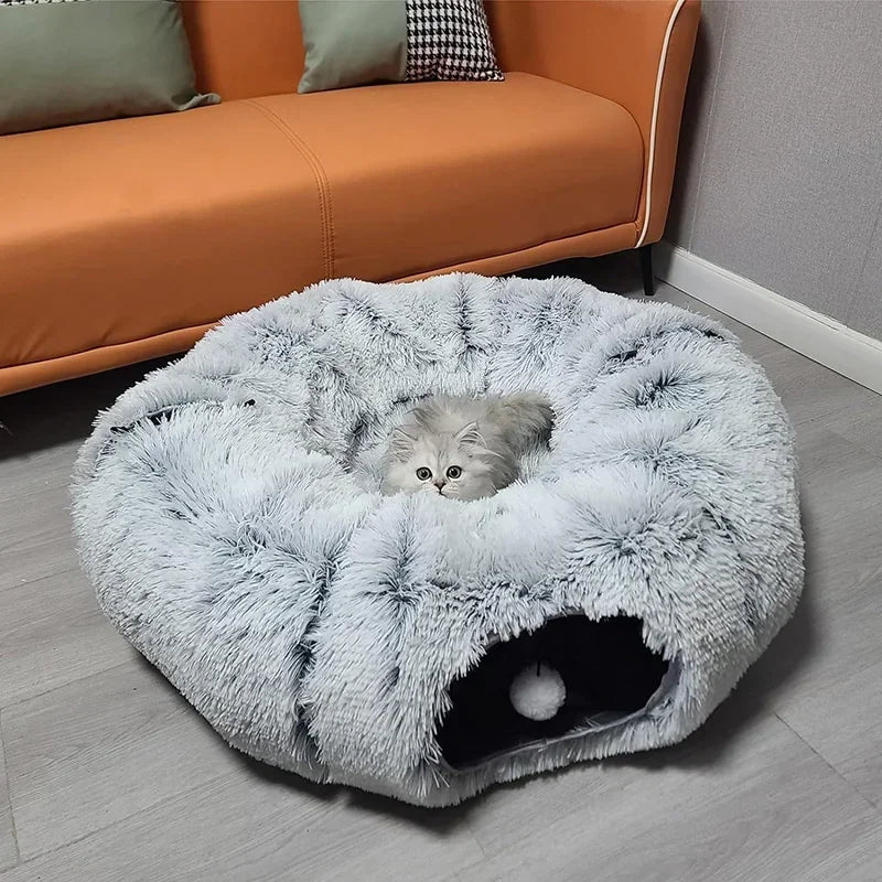 3-In-1 Plush Cat Tunnel Bed