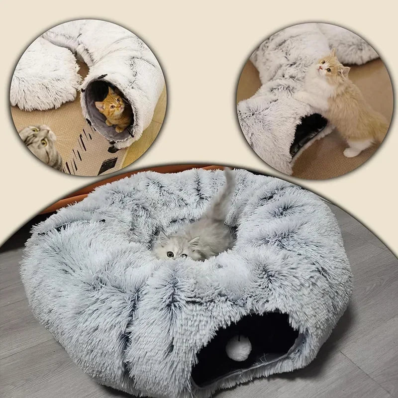 3-In-1 Plush Cat Tunnel Bed