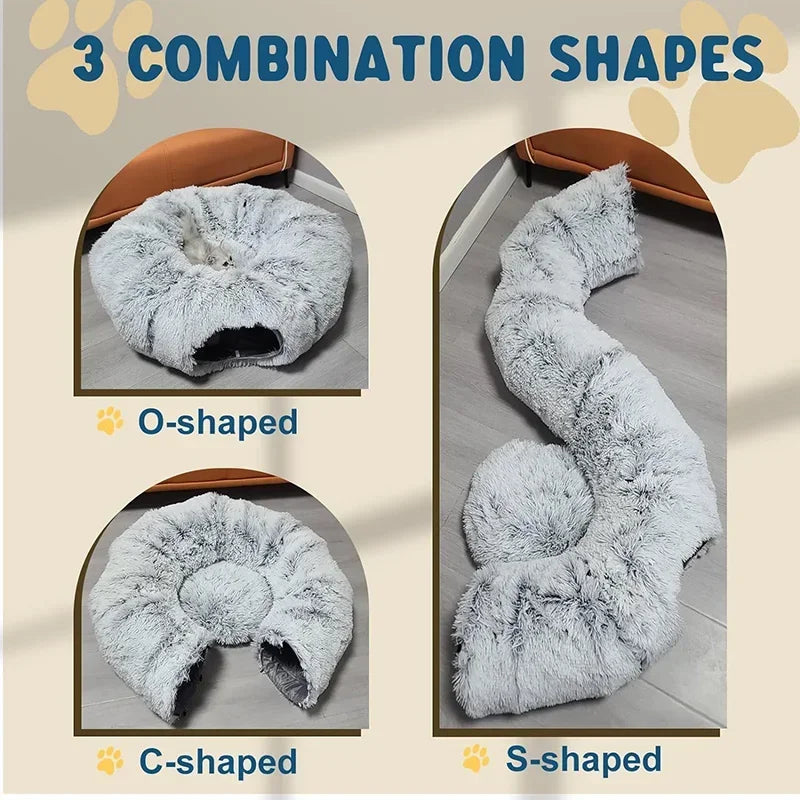 3-In-1 Plush Cat Tunnel Bed