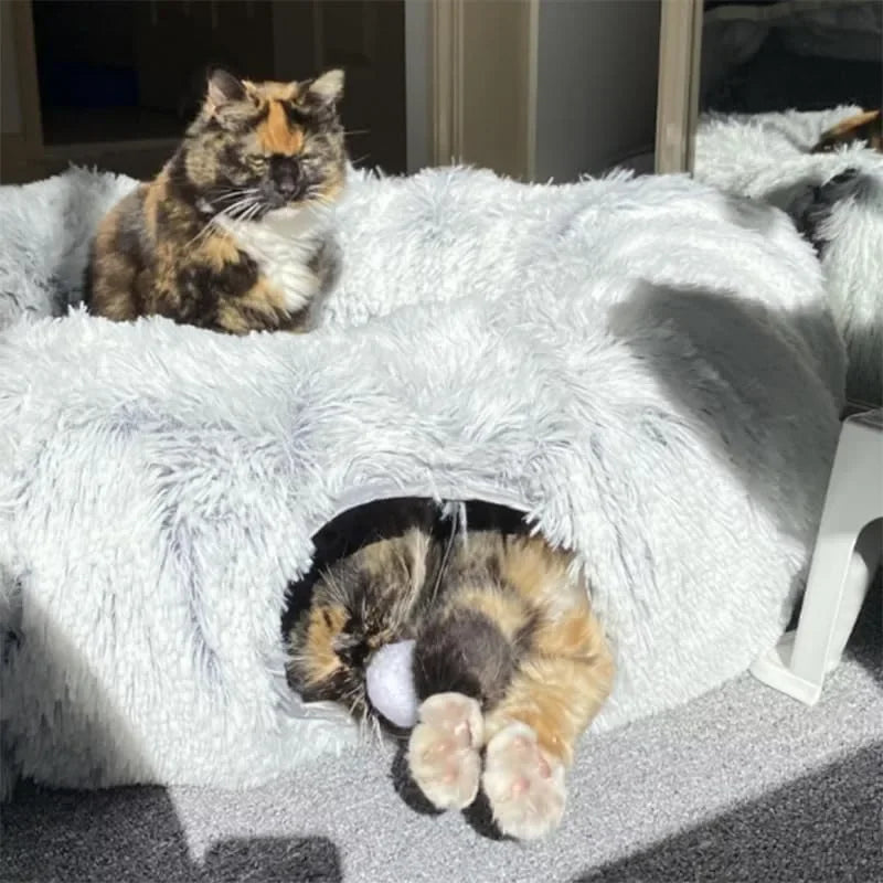 3-In-1 Plush Cat Tunnel Bed