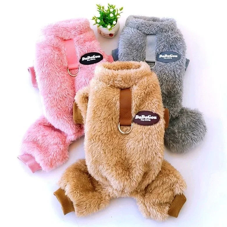 Fleece Pet Jumpsuit with Pull Ring