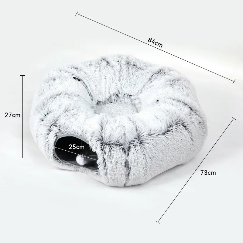 3-In-1 Plush Cat Tunnel Bed